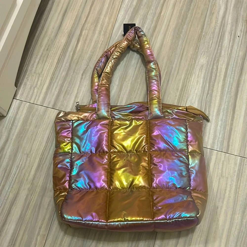 Pink iridescent shiny tote bag, purse forever 21
